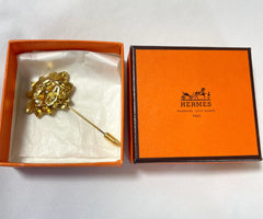 Vintage HERMES gold tone smiley sunshine face brooch pin, hat pin, jacket pin. Bijouterie Fantaisie collection. 070218ys11