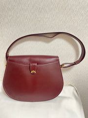 Vintage Cartier wine, bordeaux leather shoulder bag with embossed logo, purse from must de Cartier collection. Great daily bag. 070128ac3