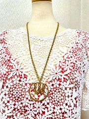 Vintage CHANEL golden long chain necklace with round logo letter dangling pendant top. Rare and adorable jewelry. 070204ac1