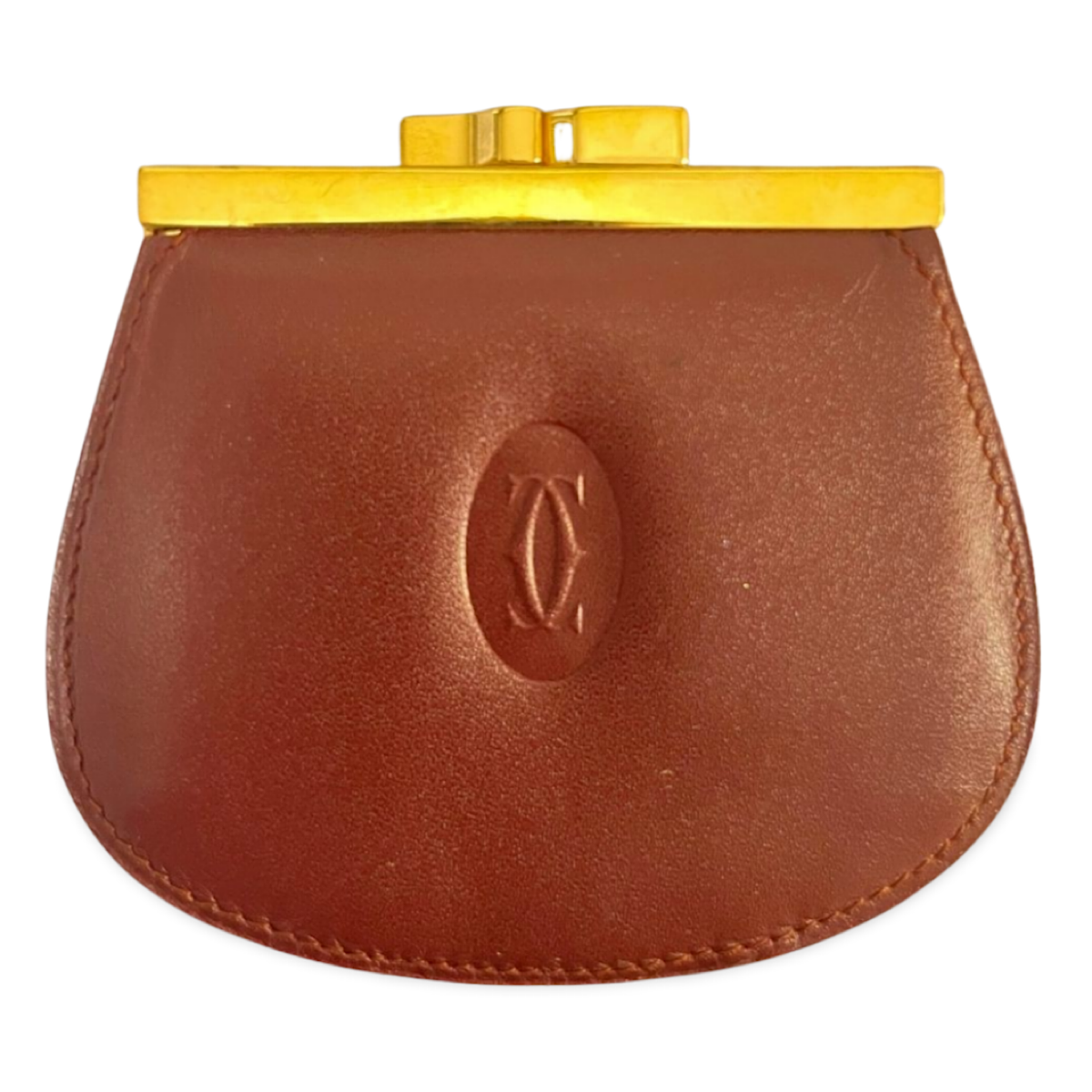 Vintage Cartier wine leather coin case purse with gold tone kiss lock closure. must de Cartier. Unisex. 070909y1