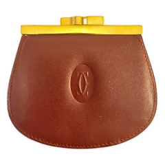 Vintage Cartier wine leather coin case purse with gold tone kiss lock closure. must de Cartier. Unisex. 070909y1