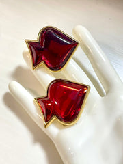Vintage Yves Saint Laurent red gripoix stone spade earrings with golden frames. Gorgeous design YSL jewelry. 070128ac6