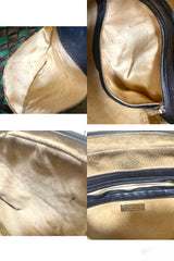 Vintage Bottega Veneta intrecciato navy and green woven lamb leather shoulder bag. 070203ys1