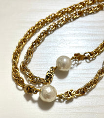 Vintage CHANEL long necklace with faux pearl and mini CC marks. Can be worn as double or as bracelet. Classic jewelry piece. 061217ac3
