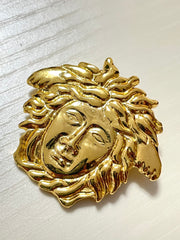 Vintage Gianni Versace gold medusa head face brooch. Can be hat, jacket pin. Great gift idea. 070906m1