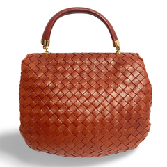 Vintage Bottega Veneta brown intrecciato, woven lambskin handbag with shoulder strap. 071004y1