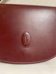 Vintage Cartier wine, bordeaux leather shoulder bag with embossed logo, purse from must de Cartier collection. Great daily bag. 070128ac3
