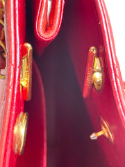 Vintage CHANEL red lambskin square shoulder bag with gold tone chain straps and gold CC. Paris limited edition. Classic purse. 060719ys