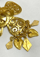 Vintage Chanel thick chain statement necklace with spiral petal flower, clover CC top and dangling leaves. Gorgeous jewelry. 070204ac2