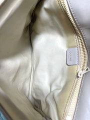 Vintage Celine ivory beige and brown lizard embossed leather combo shoulder bag, clutch purse with golden logo. Celine Sport. 041015