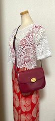 MINT. Vintage Celine wine red leather shoulder bag, clutch purse with wine and golden logo. Perfect elegance for your daily use. 050215ya1