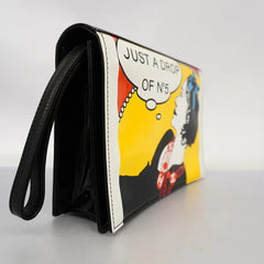 Vintage CHANEL patent enamel clutch bag, wristlet in mademoiselle portrait, Just a drop of Number 5, in black, yellow, and red.  050907rk1