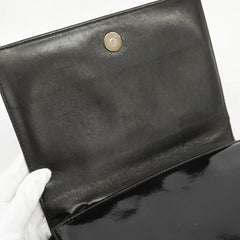 Vintage CHANEL patent enamel clutch bag, wristlet in mademoiselle portrait, Just a drop of Number 5, in black, yellow, and red.  050907rk1