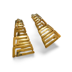 Vintage Gianni Versace golden dangle earrings with its iconic logo motifs. Must have Lady Gaga style jewelry piece. Great gift. 060531y