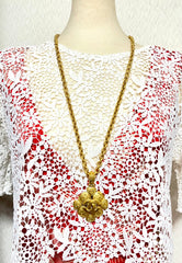 MINT. Vintage CHANEL chain necklace with large arabesque petal flower pendant top and CC mark. Gorgeous masterpiece jewelry. 050510ra4