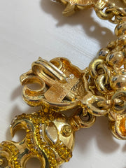 Vintage Gianni Versace golden chain necklace with fish and Medusa charms and yellow crystals. Can be a belt as well. 050719ya1