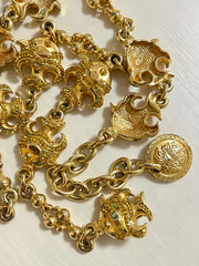 Vintage Gianni Versace golden chain necklace with fish and Medusa charms and yellow crystals. Can be a belt as well. 050719ya1