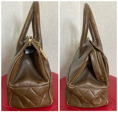 Vintage CHANEL Brown Lambskin Matelassé Tote Bag | Large Gold CC Charm | Classic Daily Handbag | Made in Italy | 050630