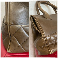 Vintage CHANEL Brown Lambskin Matelassé Tote Bag | Large Gold CC Charm | Classic Daily Handbag | Made in Italy | 050630