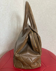 Vintage CHANEL Brown Lambskin Matelassé Tote Bag | Large Gold CC Charm | Classic Daily Handbag | Made in Italy | 050630