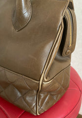 Vintage CHANEL Brown Lambskin Matelassé Tote Bag | Large Gold CC Charm | Classic Daily Handbag | Made in Italy | 050630