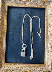 Vintage HERMES silver chain necklace with padlock key charm. Classic 925 silver jewelry piece from Hermes. 050601ya1
