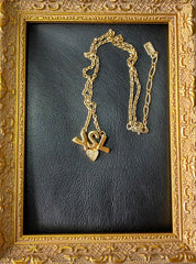 W3. Vintage Yves Saint Laurent golden YSL logo and heart crystal necklace. Must have jewelry piece. 050611ya