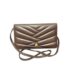Vintage LANVIN dark brown lambskin clutch shoulder bag in chevron stitch design with iconic golden logo motif. Rare beautiful bag. 080922ac2