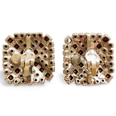 Vintage Yves Saint Laurent large square shape silver earrings with crystals. Must have gorgeous jewelry piece. 060402ac3