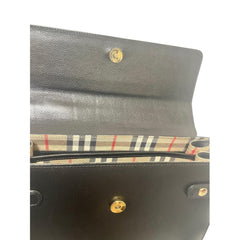 Vintage Burberry genuine black leather handbag with golden logo motif and Nova check linings. Can be shoulder bag. 081005ys1
