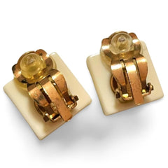 Vintage CHANEL ivory color square earrings with wooden CC mark. Rare must-have jewelry piece. Inlay artwork. Great vintage gift. 060118ya1