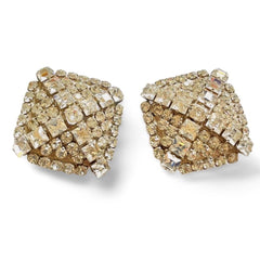 Vintage Yves Saint Laurent large square shape silver earrings with crystals. Must have gorgeous jewelry piece. 060402ac3