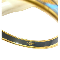 1990s Vintage HERMÈS Egyptian Cloisonné Enamel Gold Tone Bangle Blue Cleopatra PM Made in Austria 081006ac1