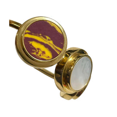 1990s. Vintage Mulberry Gold-Tone Bangle with Red, Brown Marble & Shell Charms, Made in Italy. 080917ys2