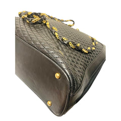 Vintage BALLY Black Quilted Lambskin Leather Shoulder Tote Bag Gold Logo Charms Chain Straps 080819ys3