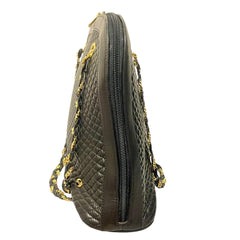 Vintage BALLY Black Quilted Lambskin Leather Shoulder Tote Bag Gold Logo Charms Chain Straps 080819ys3