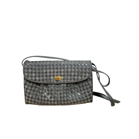 Vintage BALLY Taupe Gray Intrecciato Lambskin Leather shoulder bag with Golden logo turn lock. Classic Purse. Made in Italy. 080720ac1