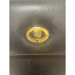 Vintage Burberry genuine black leather handbag with golden logo motif and Nova check linings. Can be shoulder bag. 081005ys1