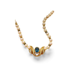 MINT. Vintage Christian Dior opal shine pearl necklace with emerald green glass and crystal top. Beautiful statement necklace. 060123ac3