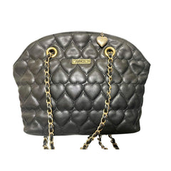 Vintage MOSCHINO Black Heart Quilted Lambskin Leather Shoulder Bag Gold Chain Purse 080830ys2