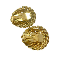 1990s Vintage Yves Saint Laurent Gold-Tone Twisted Oval Clip-On Earrings, Designer Jewelry. 080917ys1