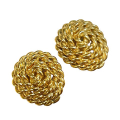 1990s Vintage Yves Saint Laurent Gold-Tone Twisted Oval Clip-On Earrings, Designer Jewelry. 080917ys1