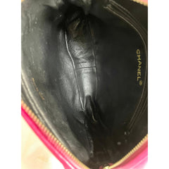 Vintage CHANEL Bright Pink / Fuchsia Lambskin Camera Style Chain Shoulder Bag with CC Stitched Flap and Tassel. Collectible Purse. 050919ac2