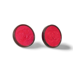 Vintage CHANEL pink and purple frame earrings with CC mark. Mod and chic jewelry. 060123ac1
