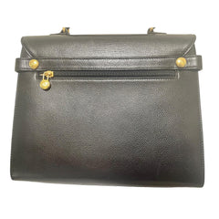 Vintage Burberry genuine black leather handbag with golden logo motif and Nova check linings. Can be shoulder bag. 081005ys1