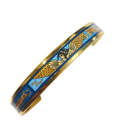 1990s Vintage HERMÈS Egyptian Cloisonné Enamel Gold Tone Bangle Blue Cleopatra PM Made in Austria 081006ac1