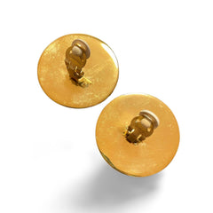 Vintage CHANEL red and gold round geometric design earrings with CC mark. Large earrings. 060116ac1