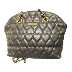 Vintage MOSCHINO Black Heart Quilted Lambskin Leather Shoulder Bag Gold Chain Purse 080830ys2