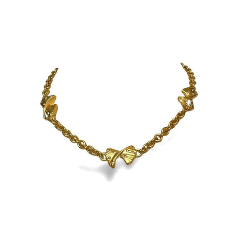 Vintage Nina Ricci golden chain necklace with ribbon bow and crystals. Perfect vintage jewelry. 060521ac6