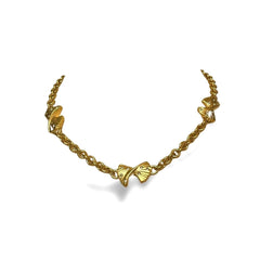 Vintage Nina Ricci golden chain necklace with ribbon bow and crystals. Perfect vintage jewelry. 060521ac6